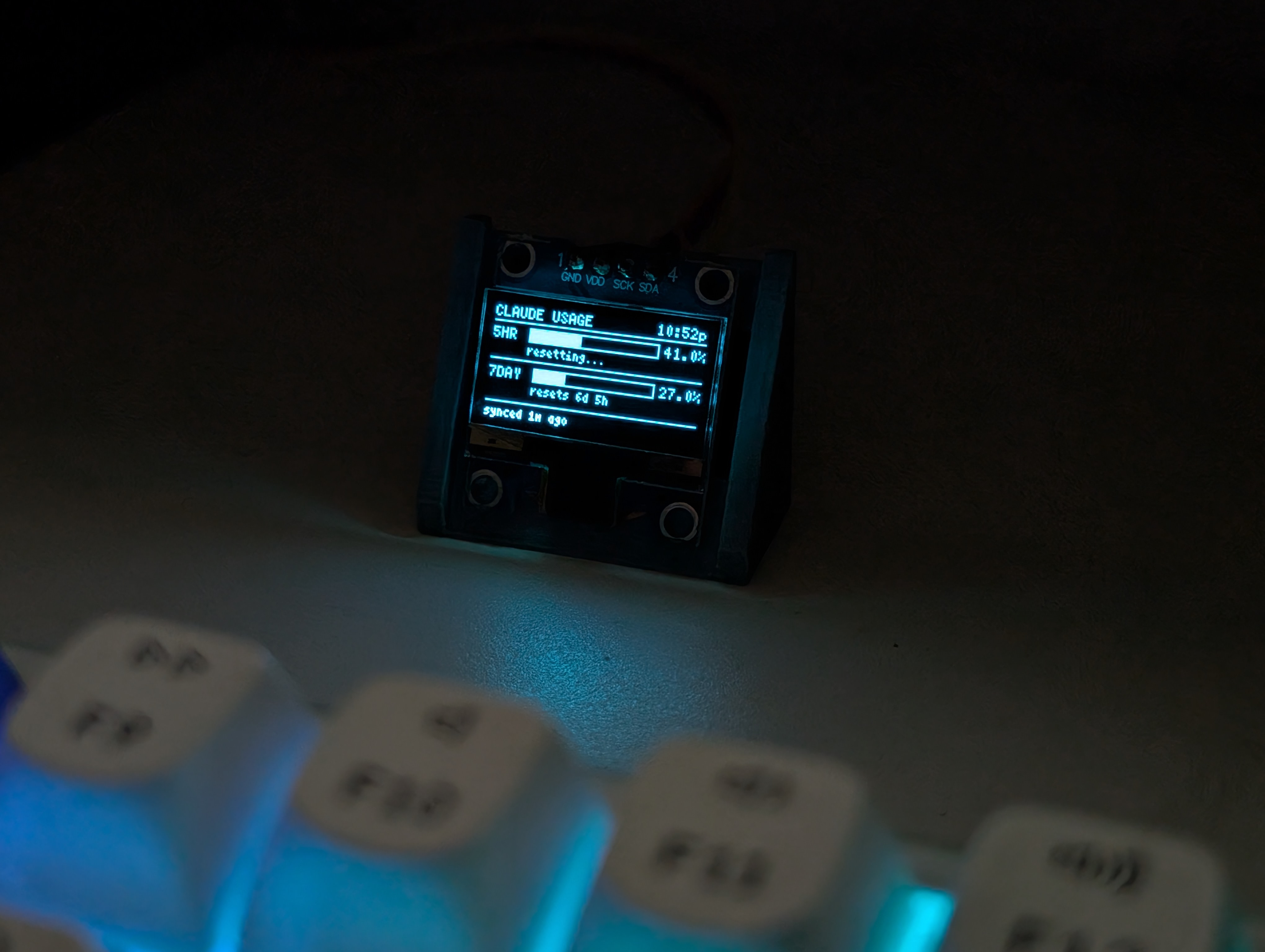 Claude Usage Monitor — Chrome extension heatmap alongside ESP8266 OLED desk widget