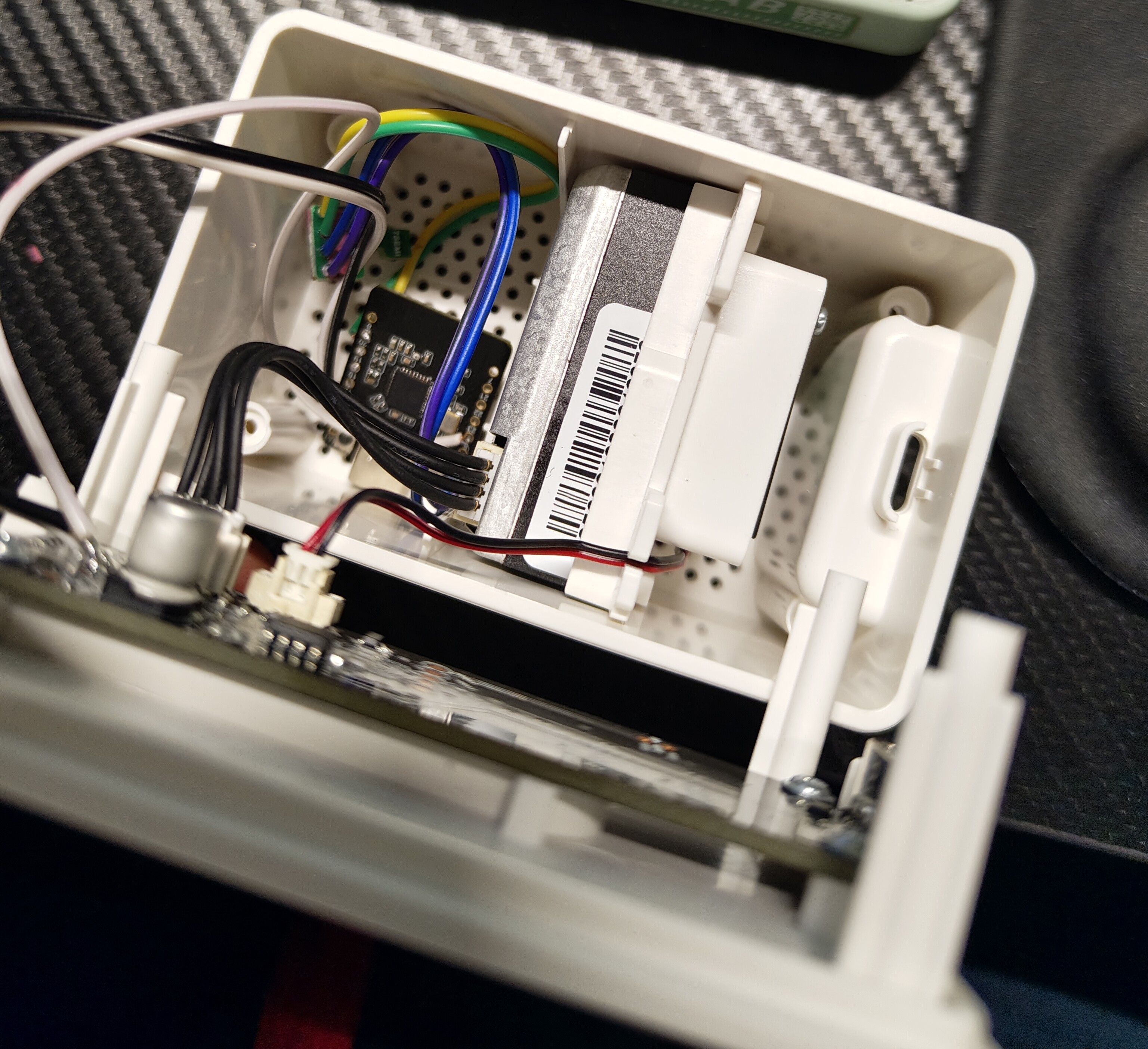 IKEA VINDRIKTNING internals — ESP32-C6 board wired to PM1006 sensor UART line